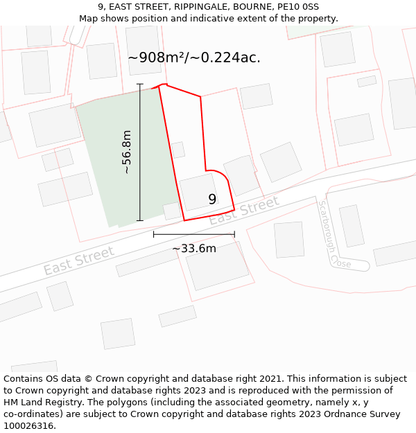 9, EAST STREET, RIPPINGALE, BOURNE, PE10 0SS: Plot and title map