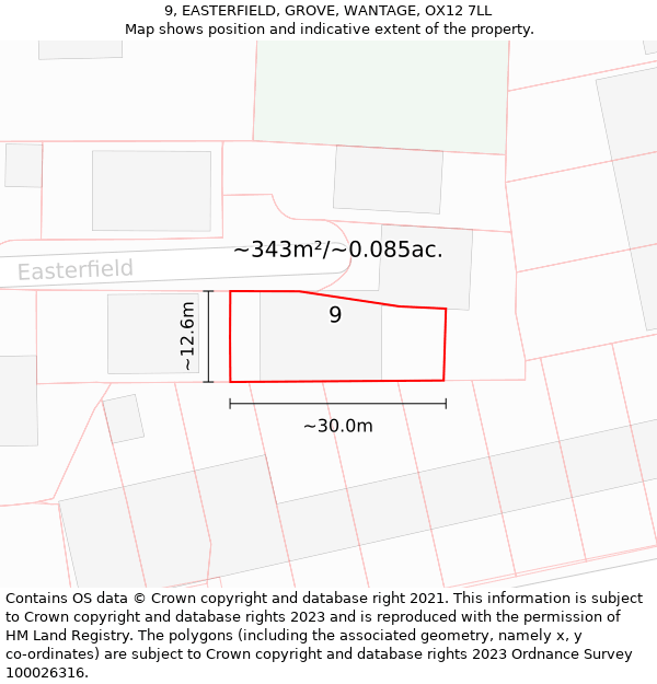 9, EASTERFIELD, GROVE, WANTAGE, OX12 7LL: Plot and title map