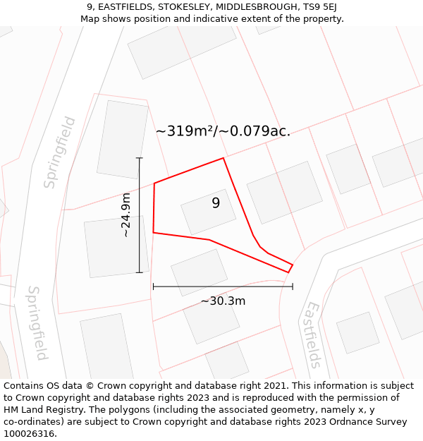 9, EASTFIELDS, STOKESLEY, MIDDLESBROUGH, TS9 5EJ: Plot and title map