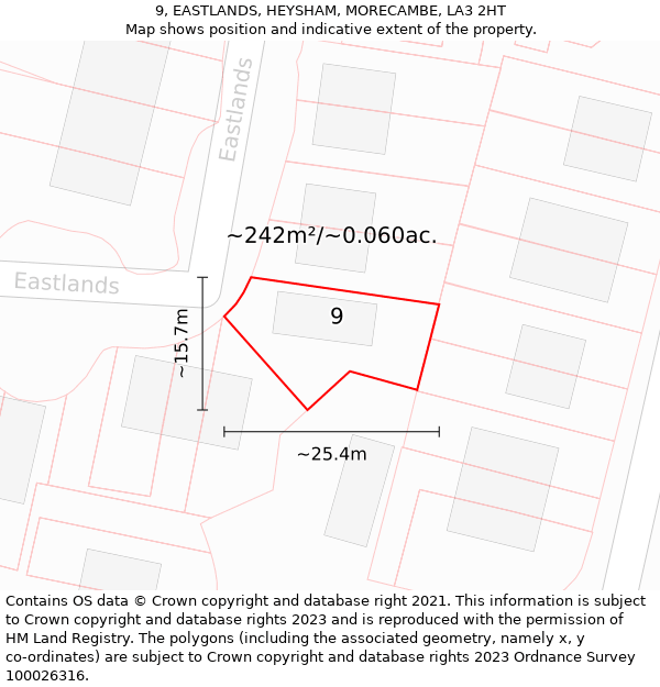 9, EASTLANDS, HEYSHAM, MORECAMBE, LA3 2HT: Plot and title map