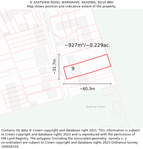 9, EASTVIEW ROAD, WARGRAVE, READING, RG10 8BH: Plot and title map