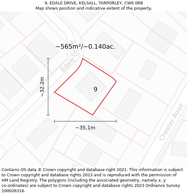 9, EDALE DRIVE, KELSALL, TARPORLEY, CW6 0RB: Plot and title map