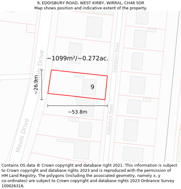 9, EDDISBURY ROAD, WEST KIRBY, WIRRAL, CH48 5DR: Plot and title map