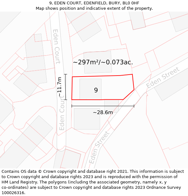 9, EDEN COURT, EDENFIELD, BURY, BL0 0HF: Plot and title map