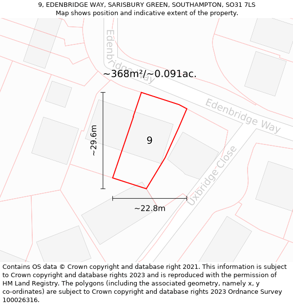 9, EDENBRIDGE WAY, SARISBURY GREEN, SOUTHAMPTON, SO31 7LS: Plot and title map