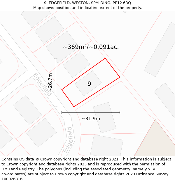 9, EDGEFIELD, WESTON, SPALDING, PE12 6RQ: Plot and title map