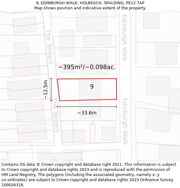 9, EDINBURGH WALK, HOLBEACH, SPALDING, PE12 7AP: Plot and title map