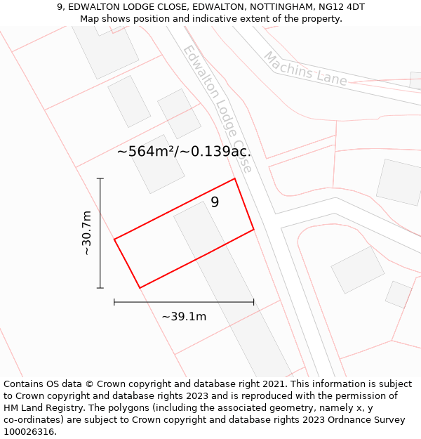 9, EDWALTON LODGE CLOSE, EDWALTON, NOTTINGHAM, NG12 4DT: Plot and title map