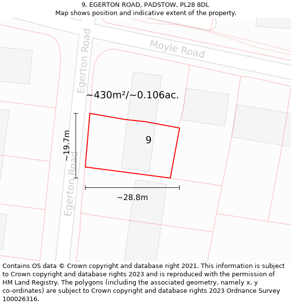 9, EGERTON ROAD, PADSTOW, PL28 8DL: Plot and title map