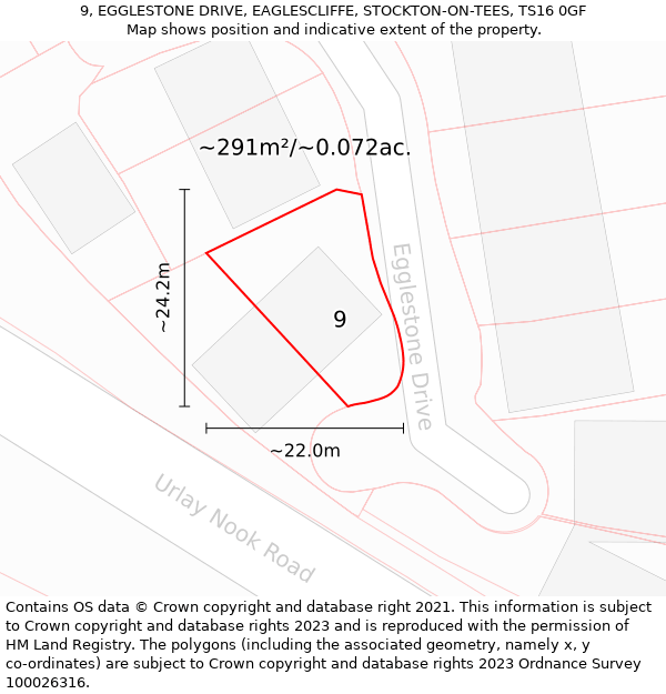 9, EGGLESTONE DRIVE, EAGLESCLIFFE, STOCKTON-ON-TEES, TS16 0GF: Plot and title map