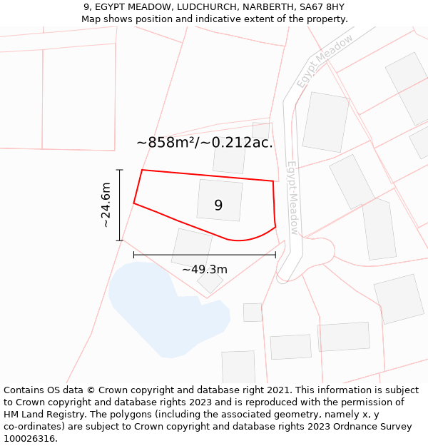 9, EGYPT MEADOW, LUDCHURCH, NARBERTH, SA67 8HY: Plot and title map