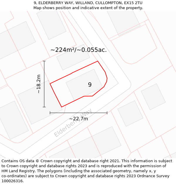 9, ELDERBERRY WAY, WILLAND, CULLOMPTON, EX15 2TU: Plot and title map