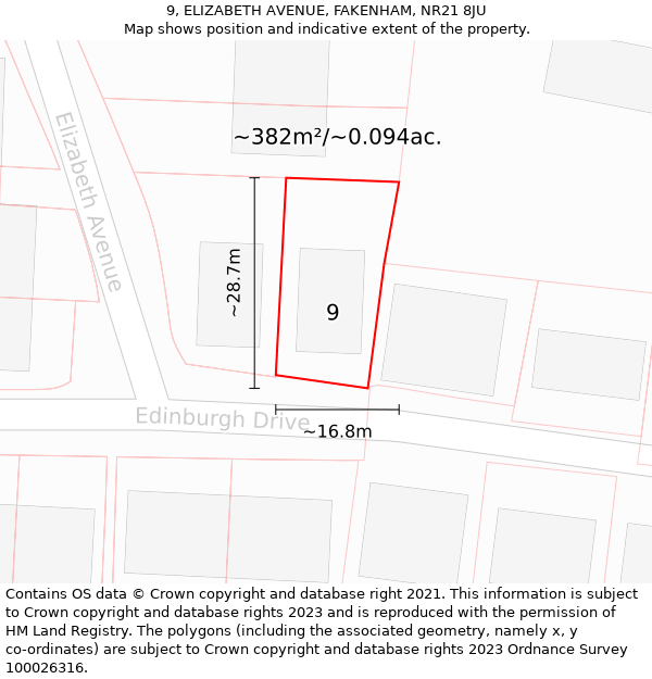 9, ELIZABETH AVENUE, FAKENHAM, NR21 8JU: Plot and title map