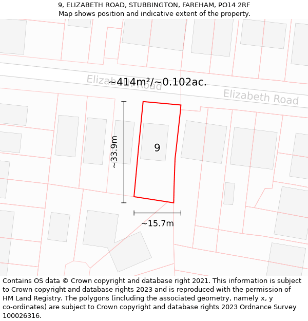 9, ELIZABETH ROAD, STUBBINGTON, FAREHAM, PO14 2RF: Plot and title map