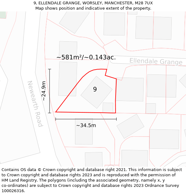 9, ELLENDALE GRANGE, WORSLEY, MANCHESTER, M28 7UX: Plot and title map