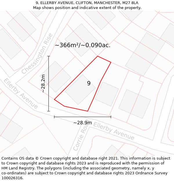 9, ELLERBY AVENUE, CLIFTON, MANCHESTER, M27 8LA: Plot and title map