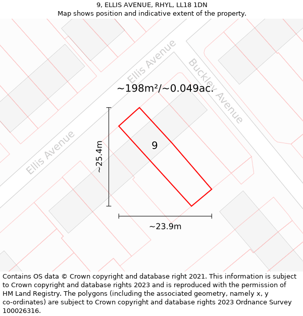 9, ELLIS AVENUE, RHYL, LL18 1DN: Plot and title map