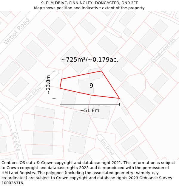 9, ELM DRIVE, FINNINGLEY, DONCASTER, DN9 3EF: Plot and title map