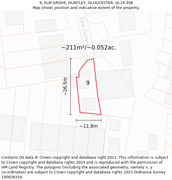 9, ELM GROVE, HUNTLEY, GLOUCESTER, GL19 3SB: Plot and title map