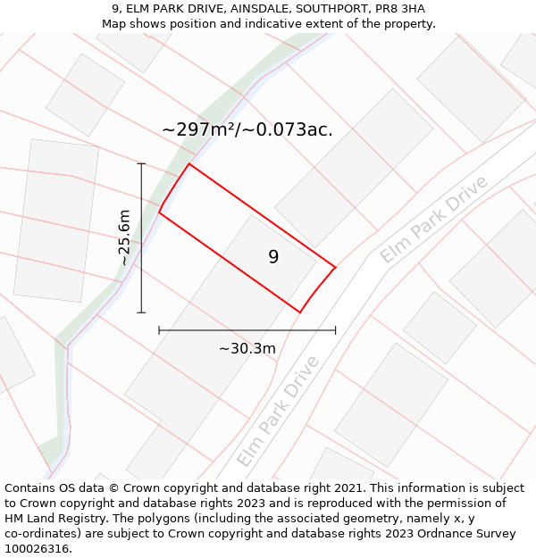 9, ELM PARK DRIVE, AINSDALE, SOUTHPORT, PR8 3HA: Plot and title map