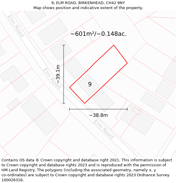 9, ELM ROAD, BIRKENHEAD, CH42 9NY: Plot and title map