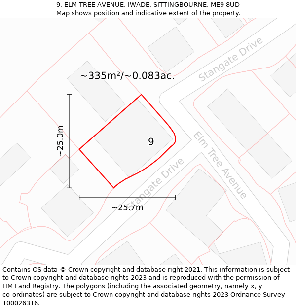 9, ELM TREE AVENUE, IWADE, SITTINGBOURNE, ME9 8UD: Plot and title map