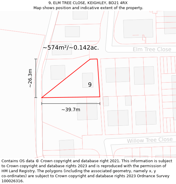 9, ELM TREE CLOSE, KEIGHLEY, BD21 4RX: Plot and title map