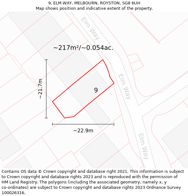 9, ELM WAY, MELBOURN, ROYSTON, SG8 6UH: Plot and title map