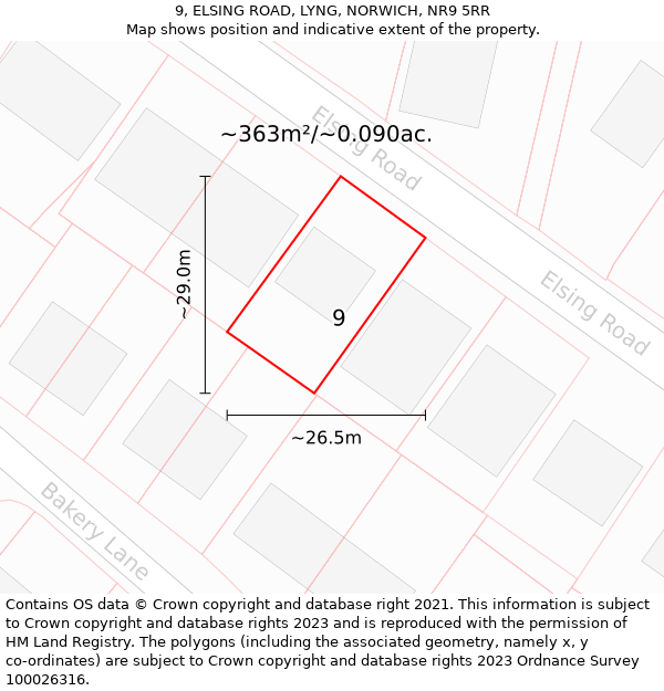 9, ELSING ROAD, LYNG, NORWICH, NR9 5RR: Plot and title map