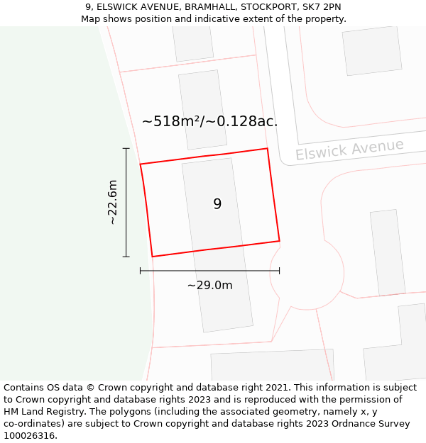 9, ELSWICK AVENUE, BRAMHALL, STOCKPORT, SK7 2PN: Plot and title map