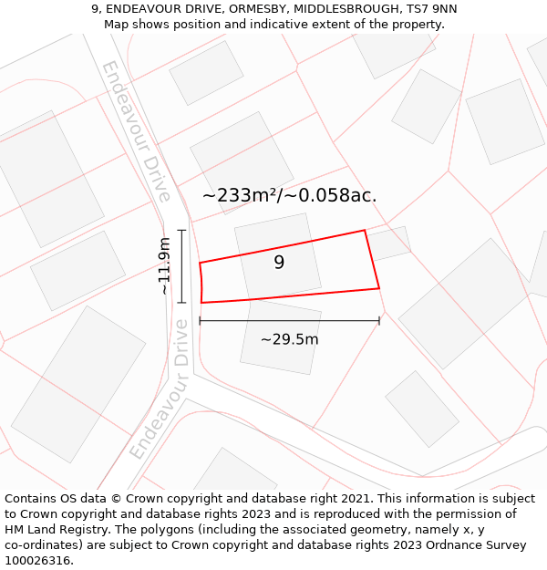 9, ENDEAVOUR DRIVE, ORMESBY, MIDDLESBROUGH, TS7 9NN: Plot and title map