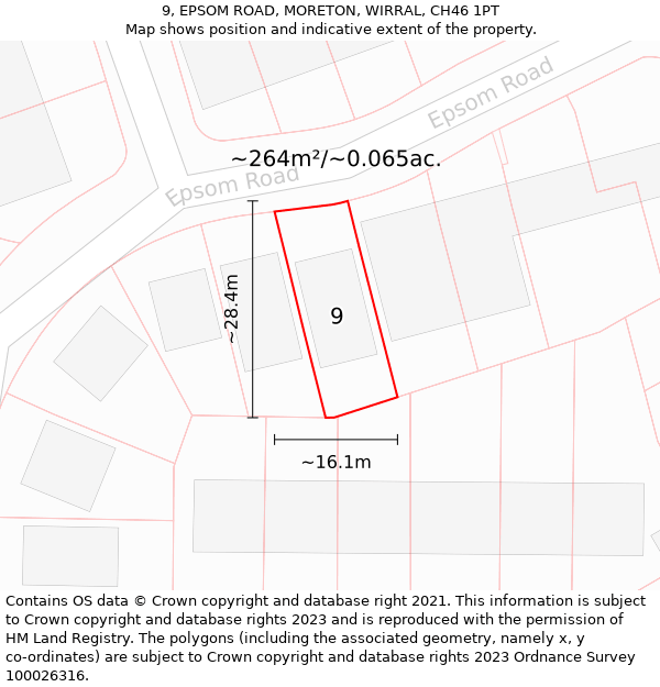 9, EPSOM ROAD, MORETON, WIRRAL, CH46 1PT: Plot and title map