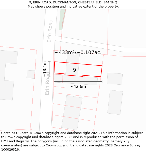 9, ERIN ROAD, DUCKMANTON, CHESTERFIELD, S44 5HQ: Plot and title map