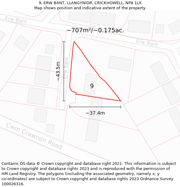 9, ERW BANT, LLANGYNIDR, CRICKHOWELL, NP8 1LX: Plot and title map