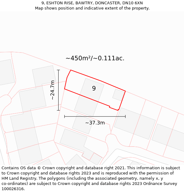 9, ESHTON RISE, BAWTRY, DONCASTER, DN10 6XN: Plot and title map