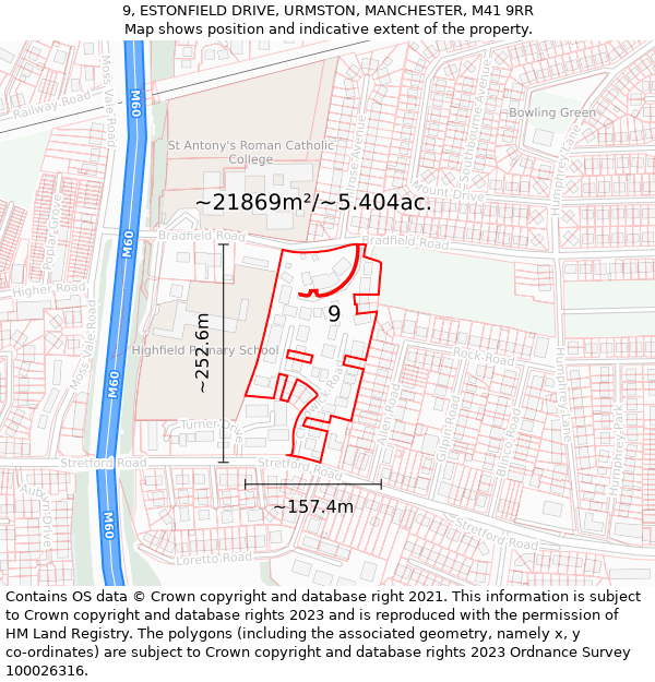 9, ESTONFIELD DRIVE, URMSTON, MANCHESTER, M41 9RR: Plot and title map