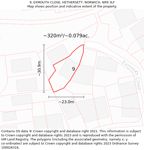 9, EXMOUTH CLOSE, HETHERSETT, NORWICH, NR9 3LF: Plot and title map