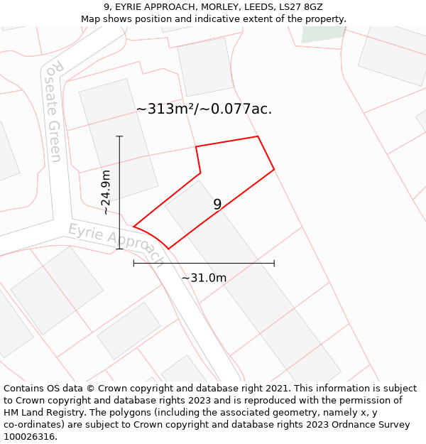 9, EYRIE APPROACH, MORLEY, LEEDS, LS27 8GZ: Plot and title map