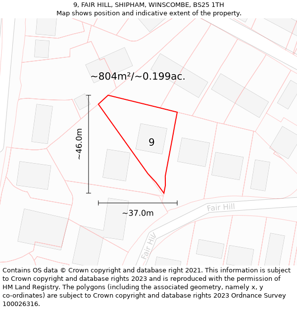 9, FAIR HILL, SHIPHAM, WINSCOMBE, BS25 1TH: Plot and title map