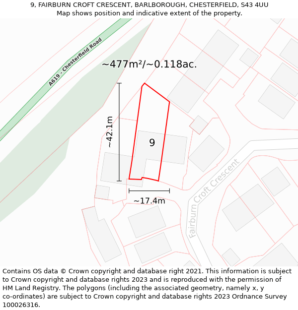 9, FAIRBURN CROFT CRESCENT, BARLBOROUGH, CHESTERFIELD, S43 4UU: Plot and title map