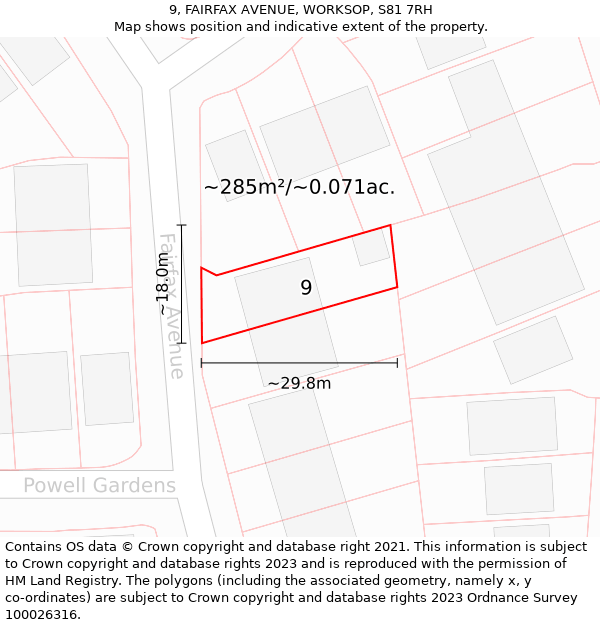 9, FAIRFAX AVENUE, WORKSOP, S81 7RH: Plot and title map