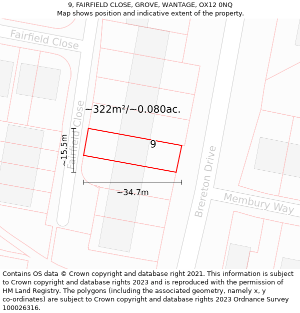 9, FAIRFIELD CLOSE, GROVE, WANTAGE, OX12 0NQ: Plot and title map