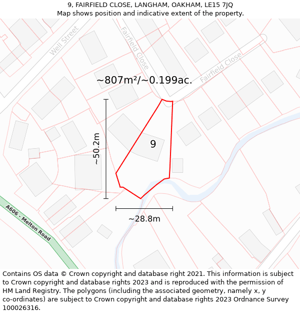 9, FAIRFIELD CLOSE, LANGHAM, OAKHAM, LE15 7JQ: Plot and title map