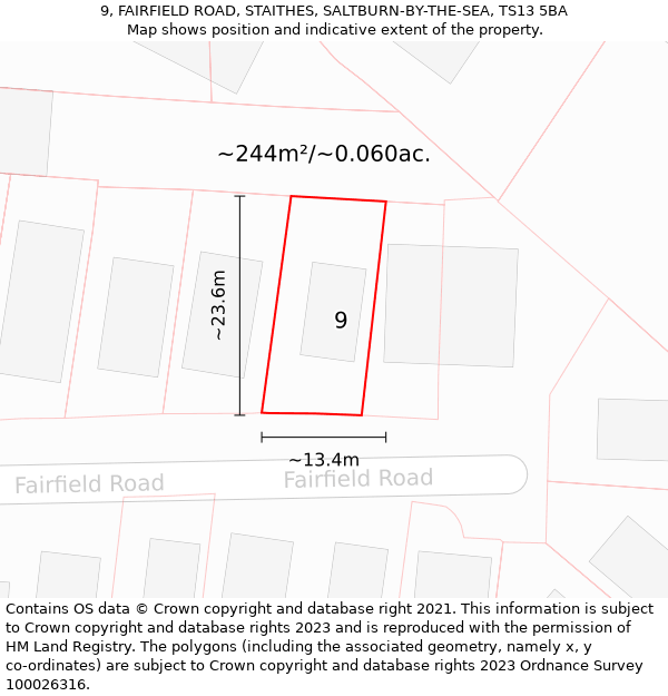 9, FAIRFIELD ROAD, STAITHES, SALTBURN-BY-THE-SEA, TS13 5BA: Plot and title map