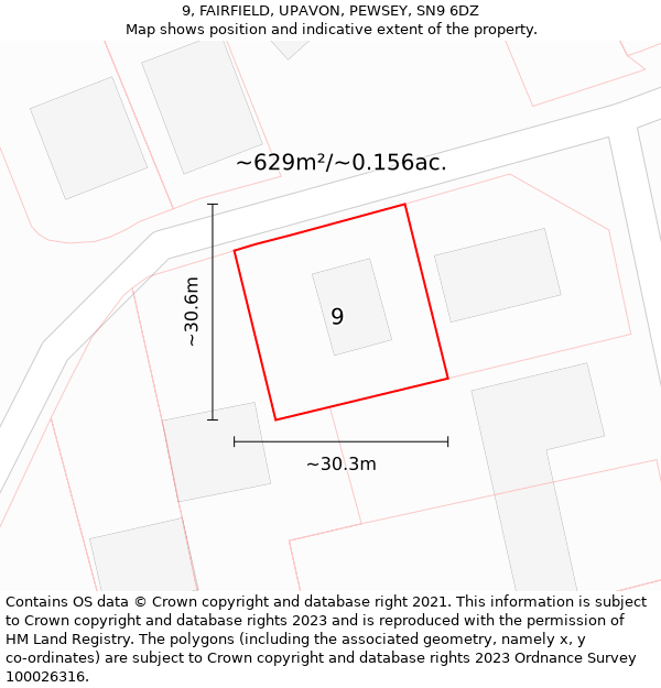 9, FAIRFIELD, UPAVON, PEWSEY, SN9 6DZ: Plot and title map