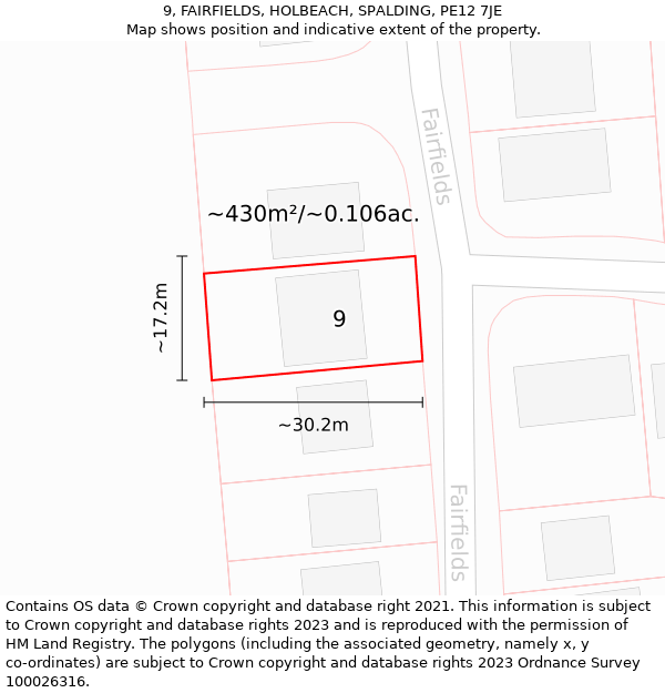 9, FAIRFIELDS, HOLBEACH, SPALDING, PE12 7JE: Plot and title map