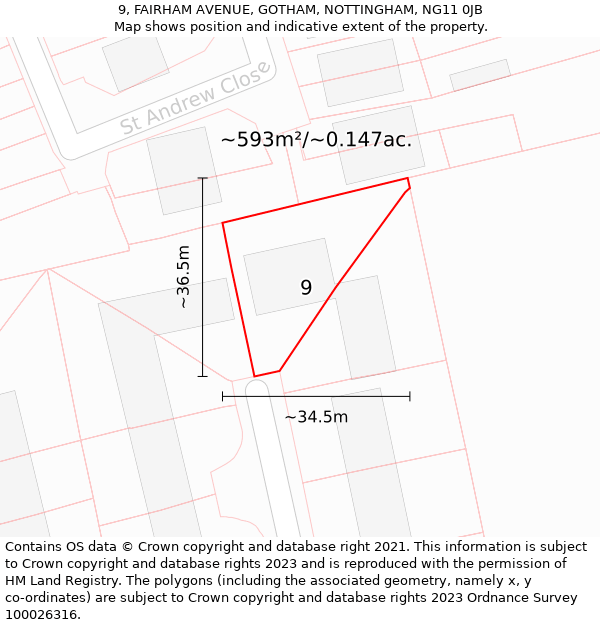 9, FAIRHAM AVENUE, GOTHAM, NOTTINGHAM, NG11 0JB: Plot and title map