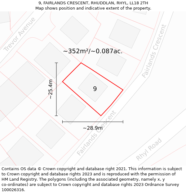 9, FAIRLANDS CRESCENT, RHUDDLAN, RHYL, LL18 2TH: Plot and title map