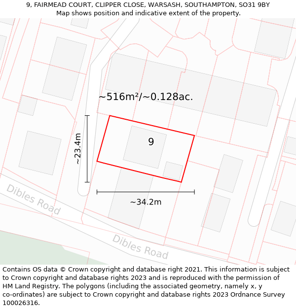 9, FAIRMEAD COURT, CLIPPER CLOSE, WARSASH, SOUTHAMPTON, SO31 9BY: Plot and title map