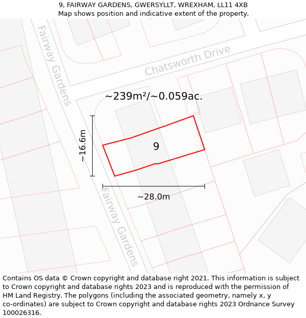 9, FAIRWAY GARDENS, GWERSYLLT, WREXHAM, LL11 4XB: Plot and title map